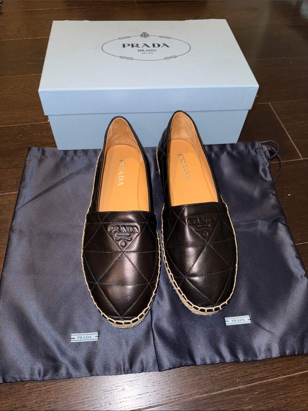 Nib Prada Black Quilted Leather Slip-On Espadrilles Size 40 (10)